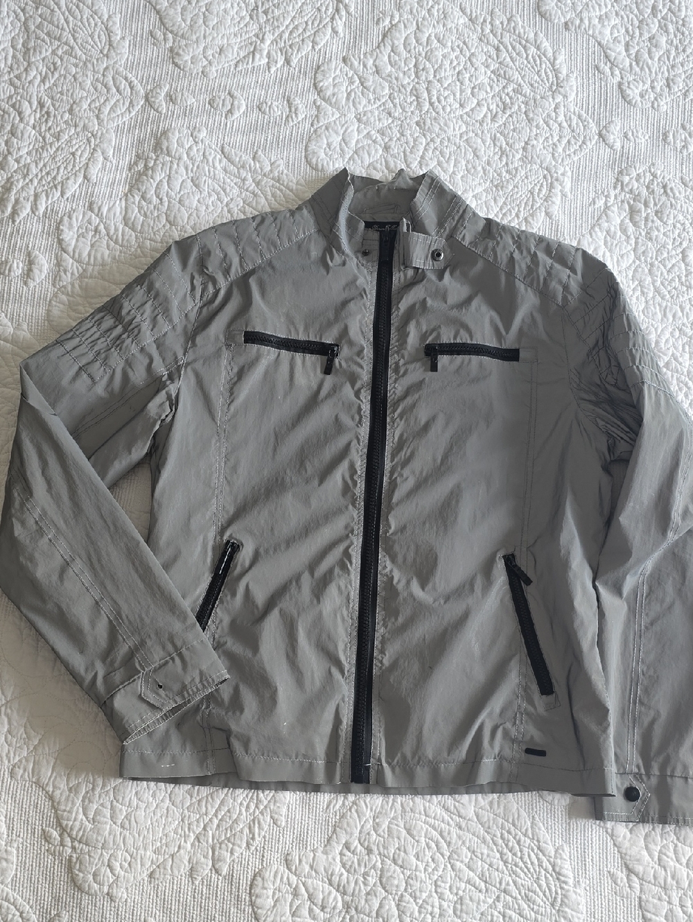 Men's Fried Denim Gray Reflective Zip-Front Jacket